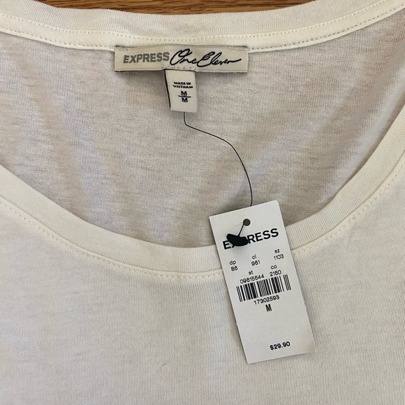 Express OneEleven Long Sleeve Tee Women’s Medium Cream Colorful Stripes Crop NWT - Picture 2 of 6